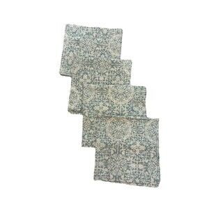 Pottery Barn Napkin Set (6) Cotton Linen Blue & Cream Damask 20”x 20”